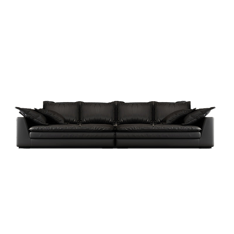 Zwarte vlekbestendige hedendaagse faux lederen vierkante armbank met bolster kussens