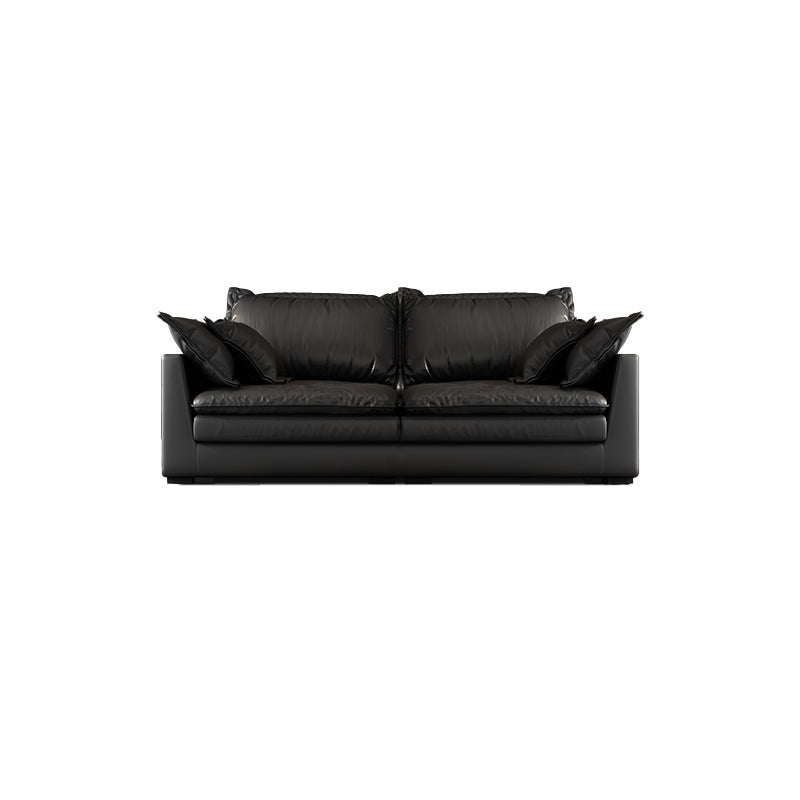 Zwarte vlekbestendige hedendaagse faux lederen vierkante armbank met bolster kussens
