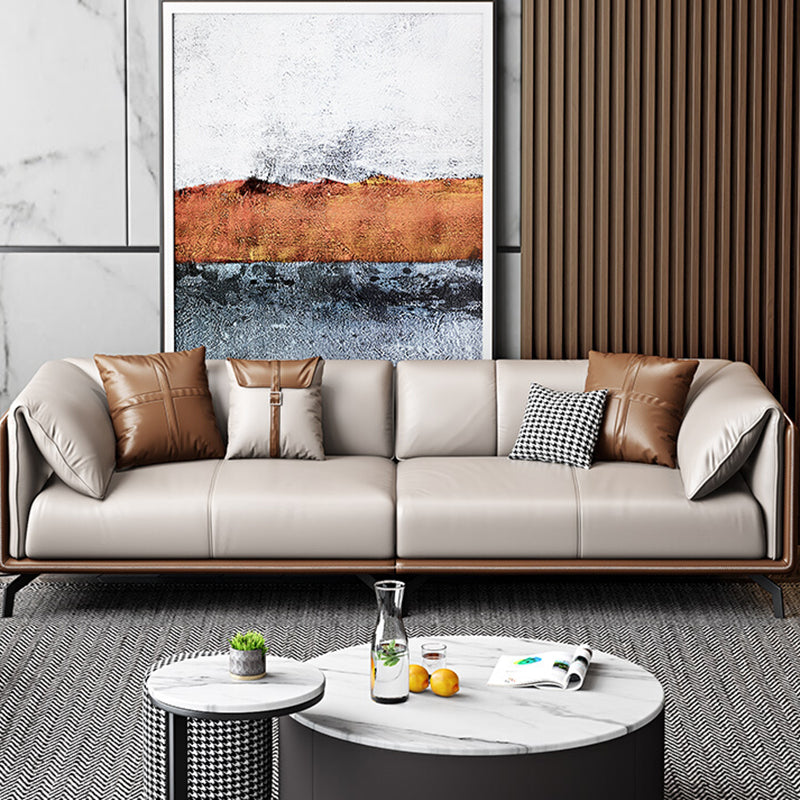 Contemporary Genuine Leather Pillow Top Arm Sofa for Living Room, Apartment