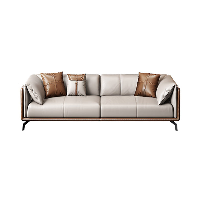 Contemporary Genuine Leather Pillow Top Arm Sofa for Living Room, Apartment