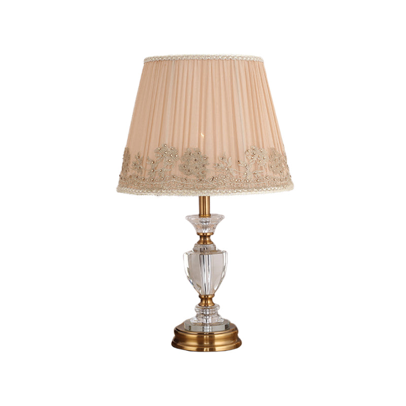 Flared Crystal Table Light Modern Fabric 1 Head Beige Reading Lamp for Living Room