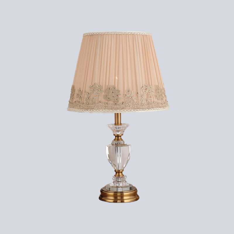 Flared Crystal Table Light Modern Fabric 1 Head Beige Reading Lamp for Living Room