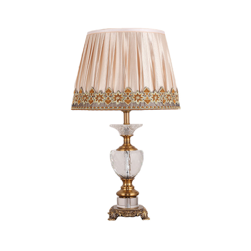 Lampada da scrivania moderna con paralume in tessuto Lampada da tavolo moderna in oro a 1 lampadina con base metallica scolpita
