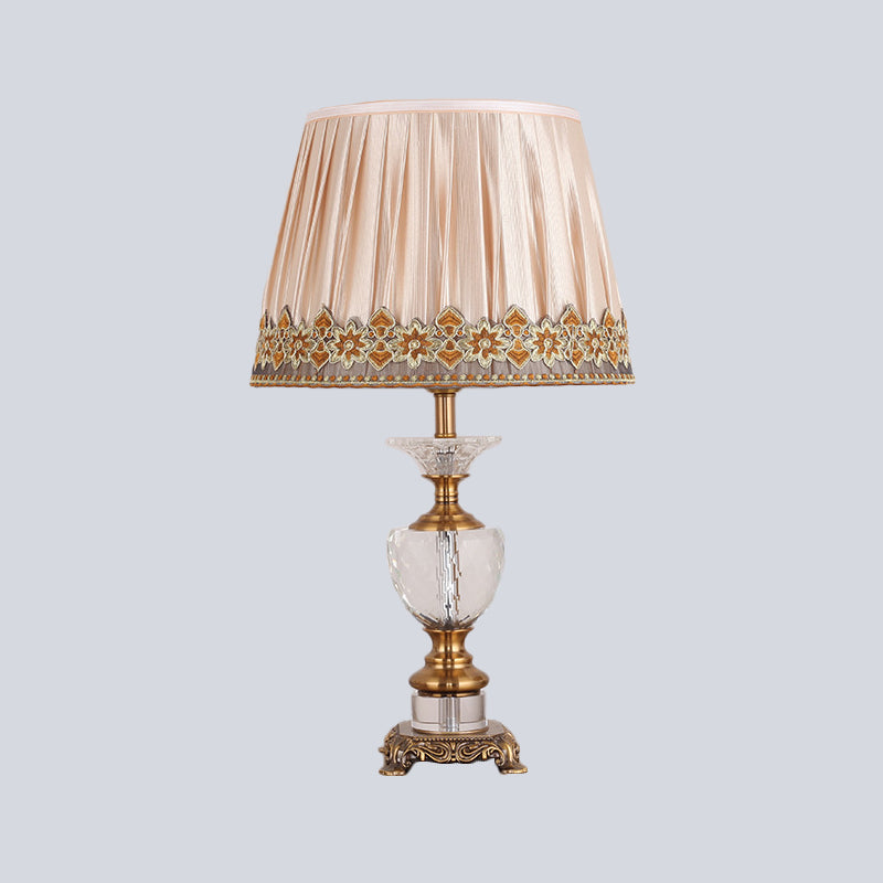 Lampada da scrivania moderna con paralume in tessuto Lampada da tavolo moderna in oro a 1 lampadina con base metallica scolpita
