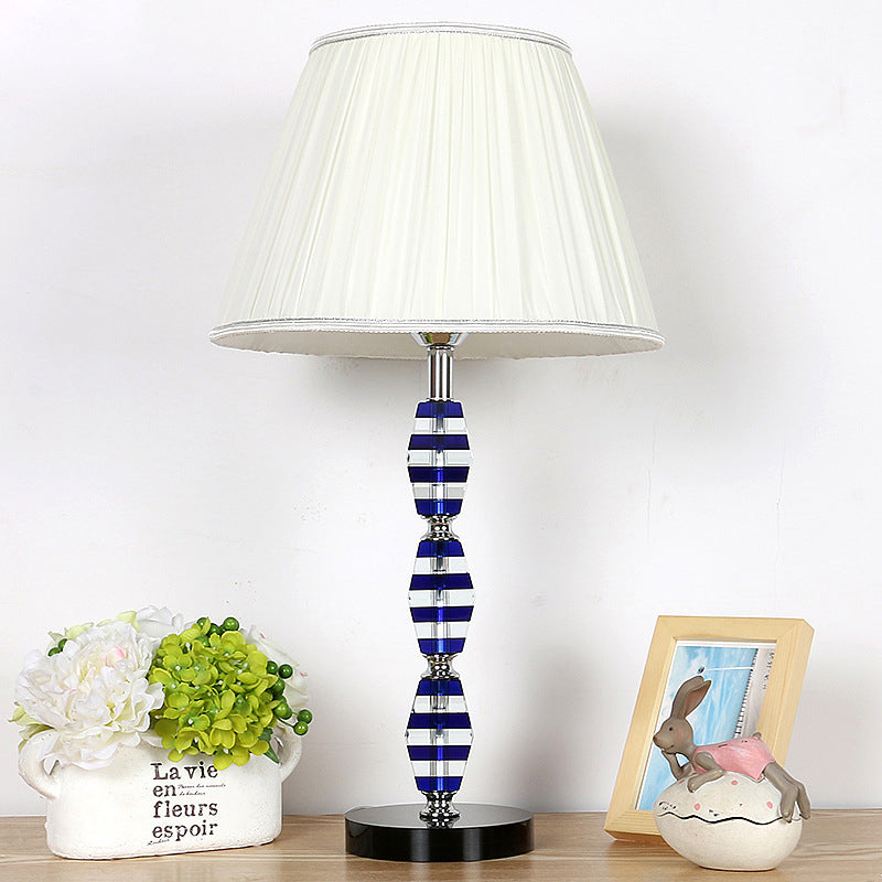 1 tête de salle à manger de la tête claire lampe de table de nuit bleu moderne avec nuance de tissu conique