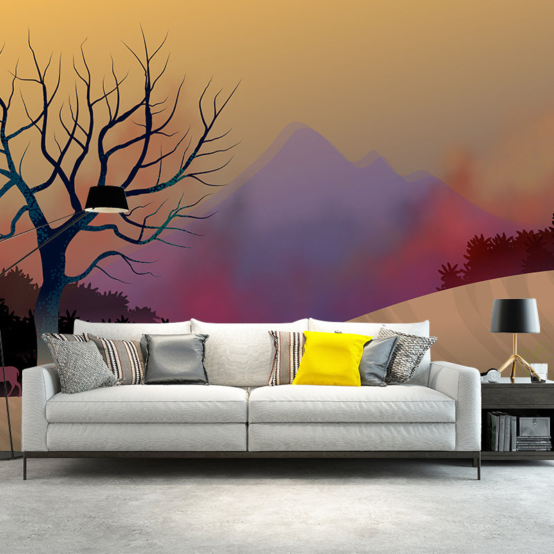 Washable Stain Resistant Mural Wallpaper Mountain Illustration Indoor Wall Mural