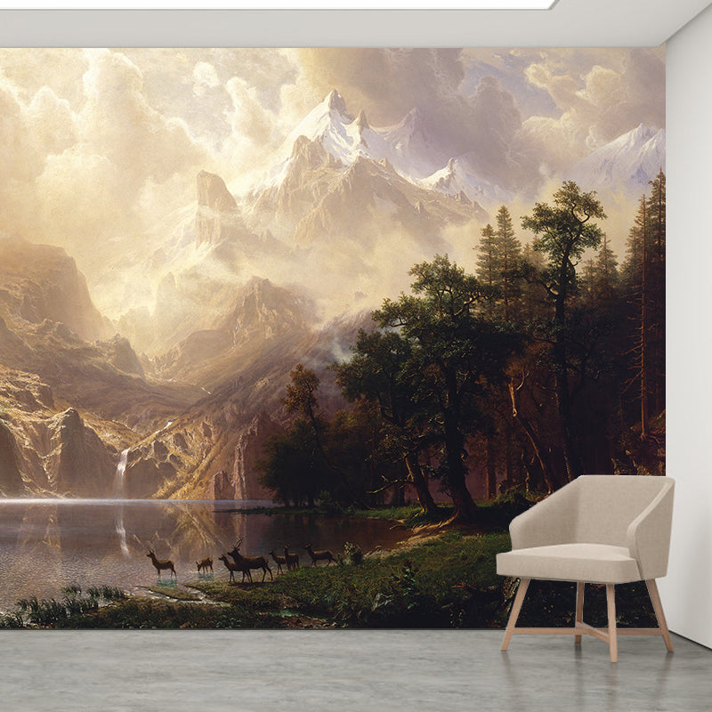 Environment Friendly Resistant Wallpaper Mountain Illustration Living Room Wall Mural