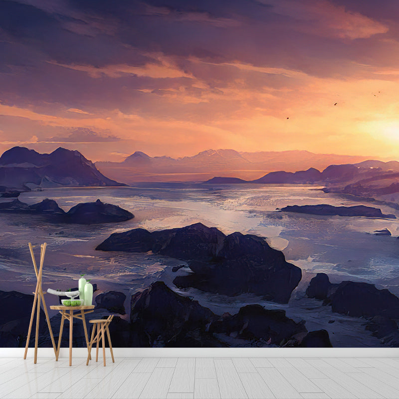 Modern Style Wall Mural Wallpaper Mountain Illustration Sitting Room Wall Mural