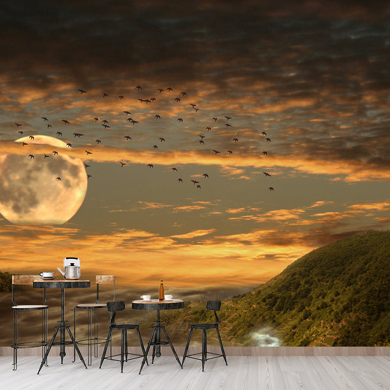 Environment Friendly Resistant Wallpaper Mountain Illustration Sleeping Room Wall Mural