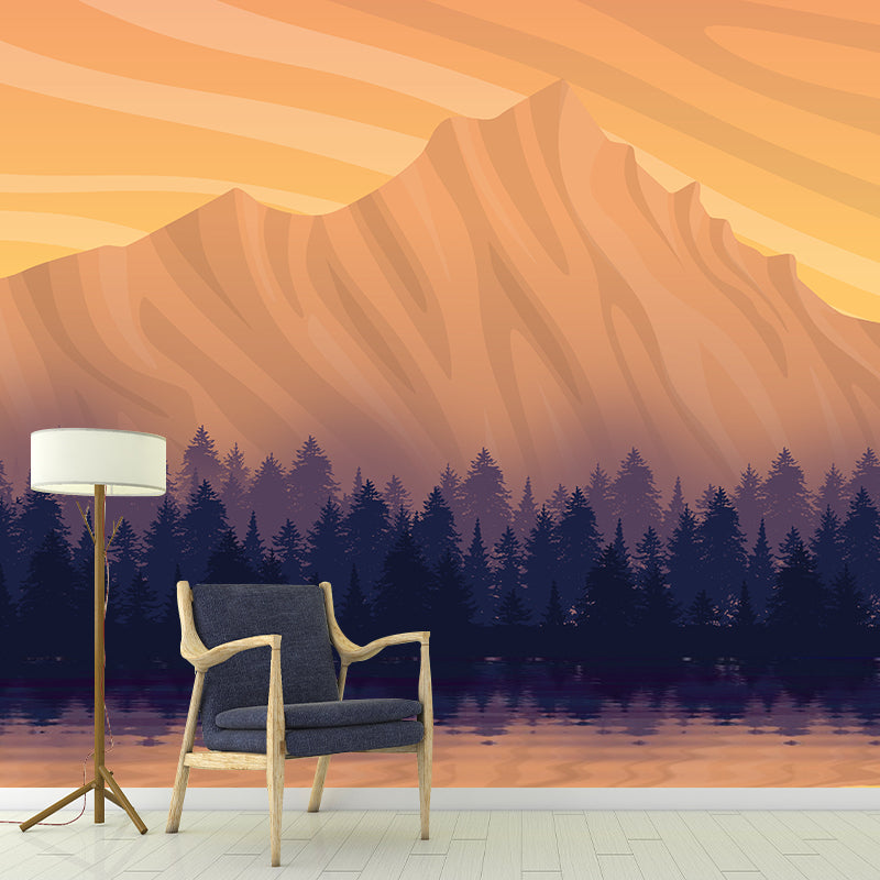 Environment Friendly Resistant Wallpaper Mountain Illustration Sleeping Room Wall Mural