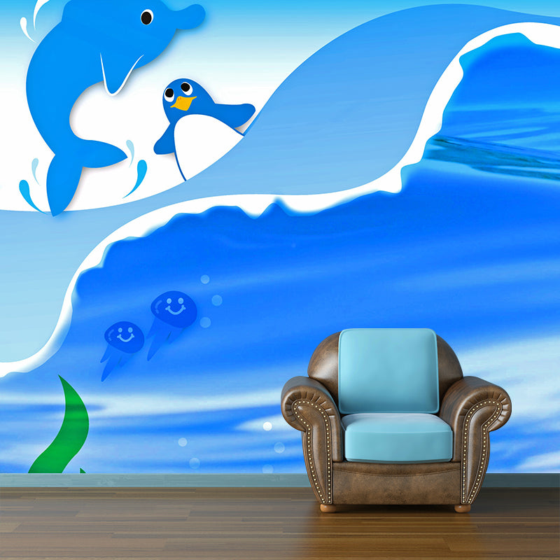 Sea World Illustration Mural Wallpaper Environment Friendly Living Room Wall Mural