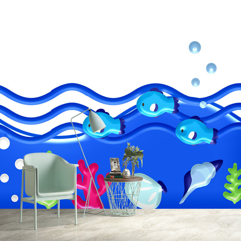 Illustration Stain Resistant Mural Wallpaper Sea World Indoor Wall Mural