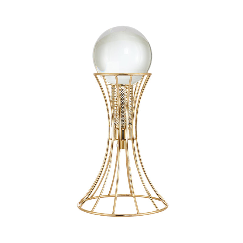 Heldere kristallen bol bureaulamp Minimalistische LED-leeslamp met gouden zandloperkooi metalen voet