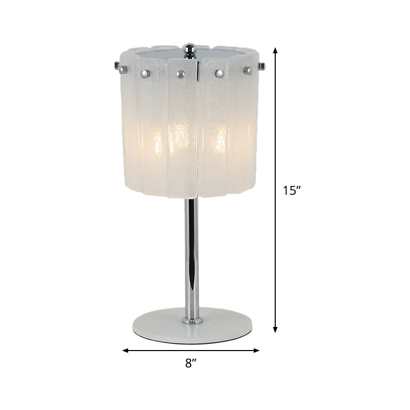 Lampada da comodino contemporanea a 3 teste con luce da scrivania a tamburo cromata con paralume in cristallo