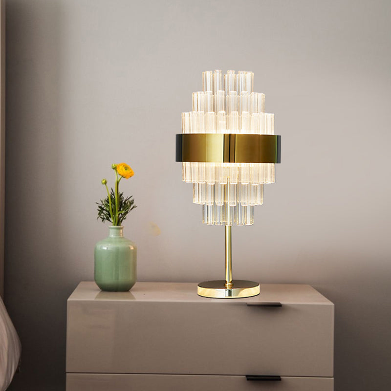 LED Bedside Table Lamp Modern Gold Task Lighting with Tiered Hand-Cut Crystal Shade