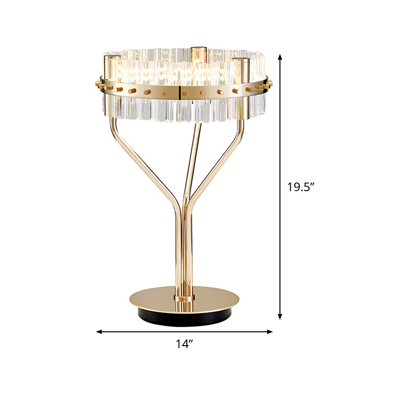 LED Cylindrical Desk Light Contemporary Beveled Crystal Night Table Lamp in Gold