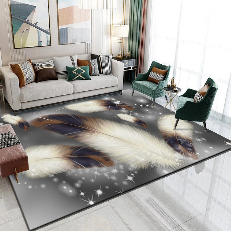 Gray Modern Rug Polyester Feather Rug Non-Slip Backing Rug for Drawing Room