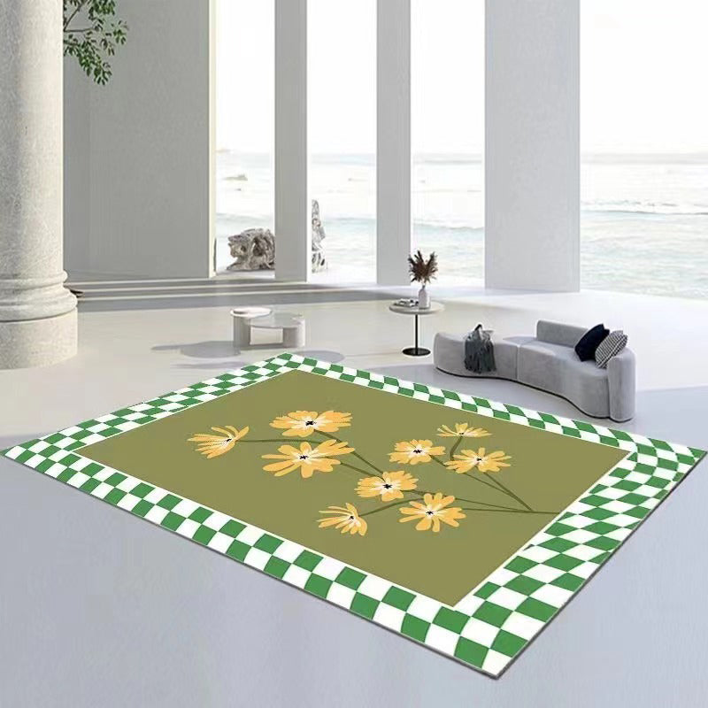Green Modern Rug Polyester Plant Indoor Rug Stain Resistant Rug for Home Decor