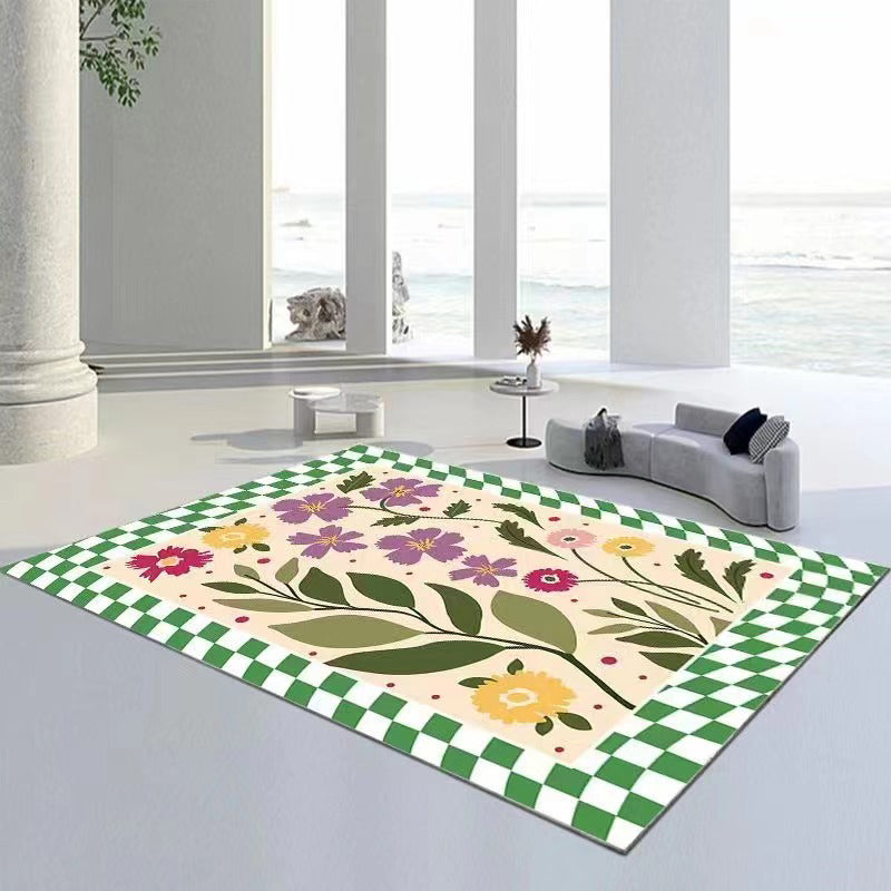 Green Modern Rug Polyester Plant Indoor Rug Stain Resistant Rug for Home Decor