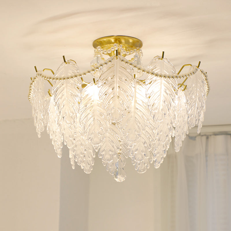 Lampada a soffitto a forma di piuma moderna gamma di ferro con paralume in vetro per lo studio