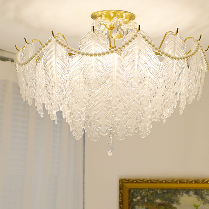 Faire de forme de plume lampe de plafond Mont à chasse d'eau moderne avec abat-jour en verre pour étudier