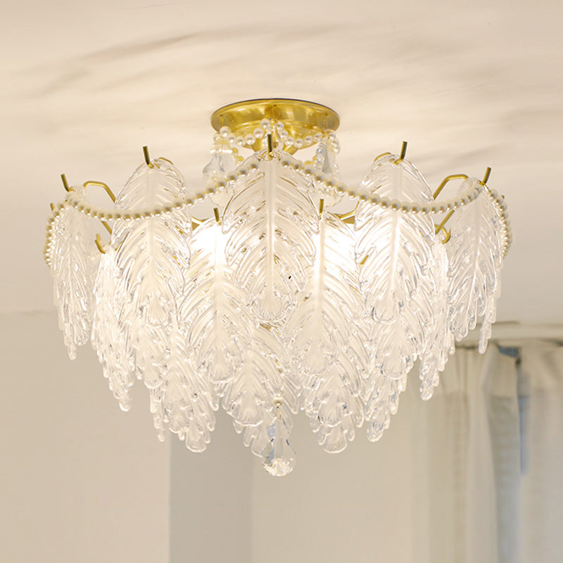 Lampada a soffitto a forma di piuma moderna gamma di ferro con paralume in vetro per lo studio