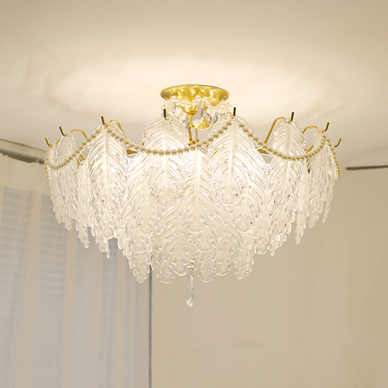 Lampada a soffitto a forma di piuma moderna gamma di ferro con paralume in vetro per lo studio