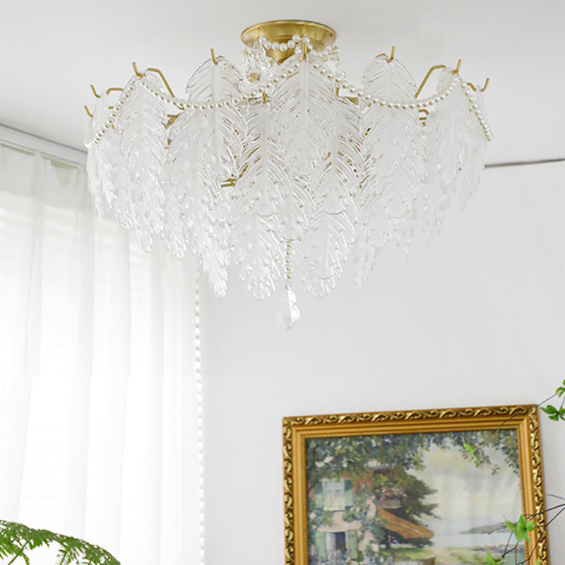 Lampada a soffitto a forma di piuma moderna gamma di ferro con paralume in vetro per lo studio