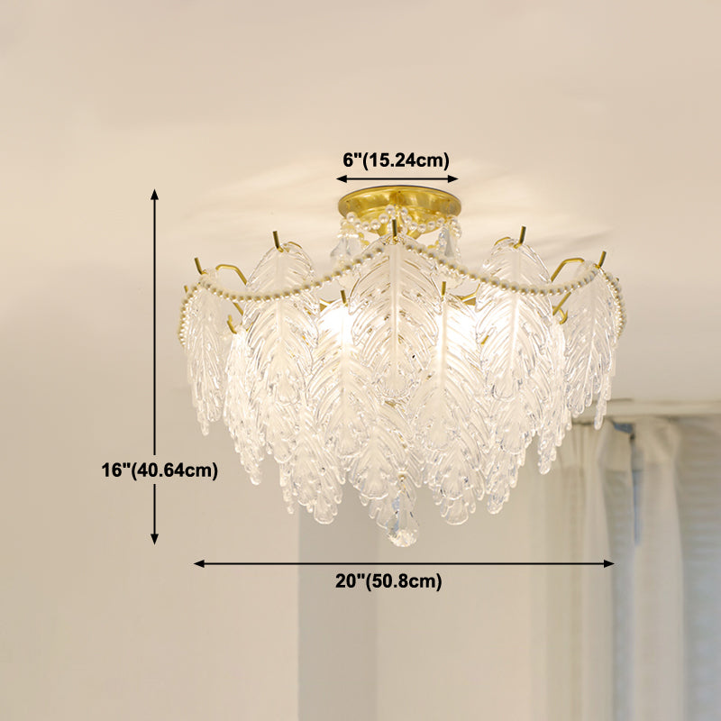 Lampada a soffitto a forma di piuma moderna gamma di ferro con paralume in vetro per lo studio