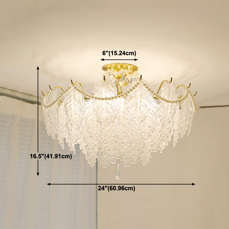 Lampada a soffitto a forma di piuma moderna gamma di ferro con paralume in vetro per lo studio