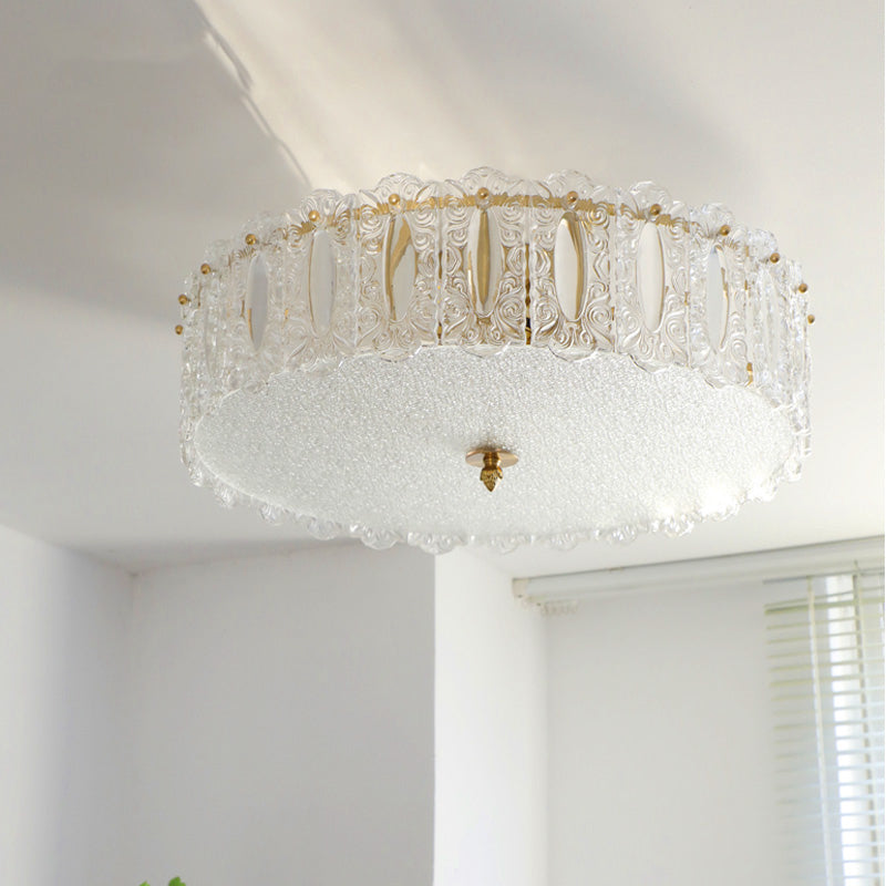 Lampe de plafond de forme ronde Mount à chasse d'eau en fer moderne avec abat-jour en verre pour le salon