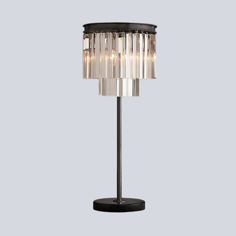 Simplicity Cylinder Shape Table Lamp Hand-Cut Crystal 3 Bulbs Reading Book Light in Black
