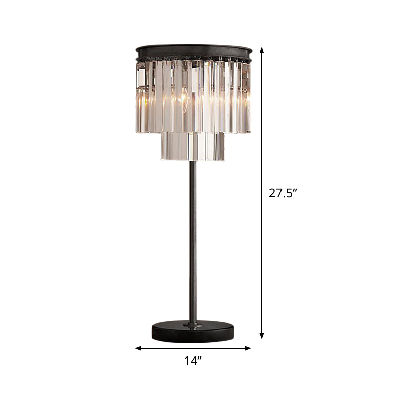 Simplicity Cylinder Shape Table Lamp Hand-Cut Crystal 3 Bulbs Reading Book Light in Black