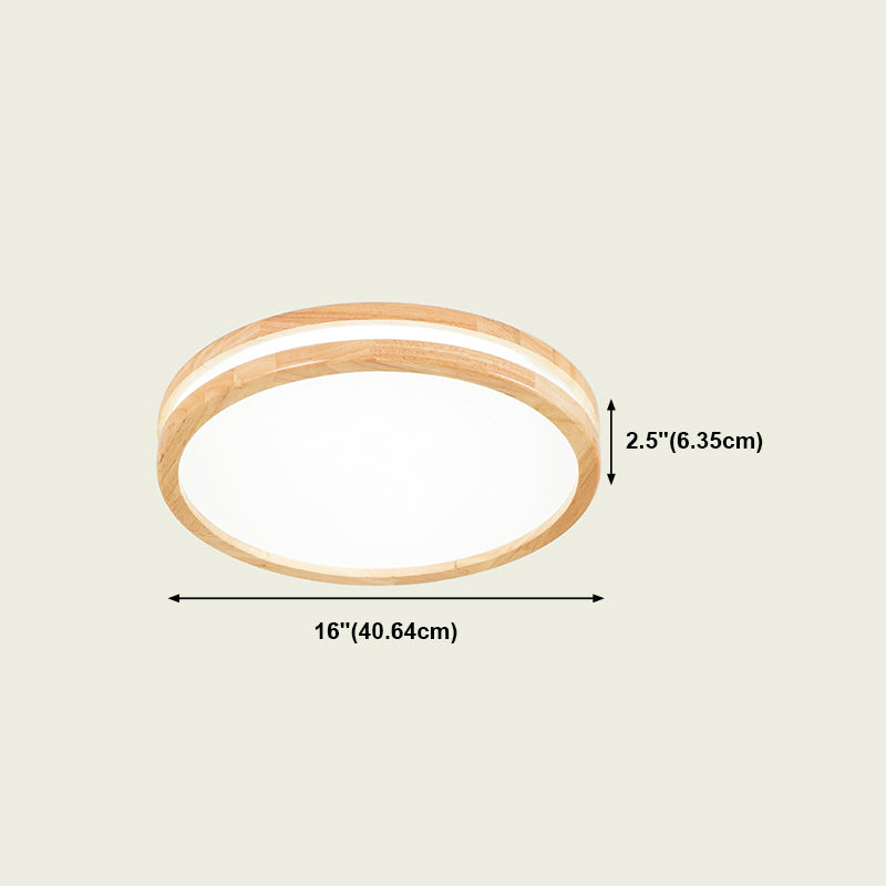 Round Wood Flush Ceiling Light Modern Style 1-Light Flush Mount Fixture in Brown