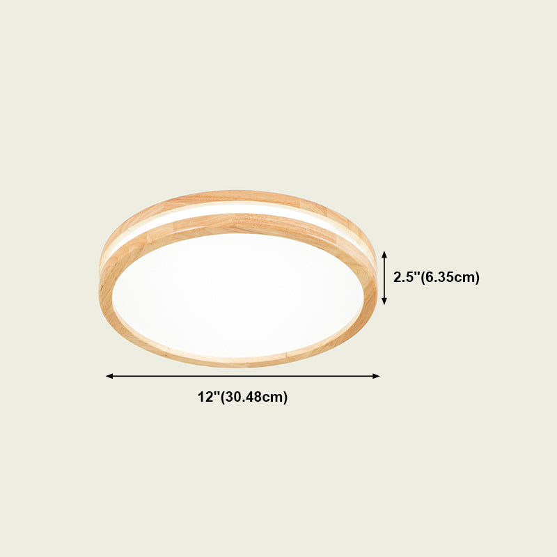 Round Wood Flush Ceiling Light Modern Style 1-Light Flush Mount Fixture in Brown