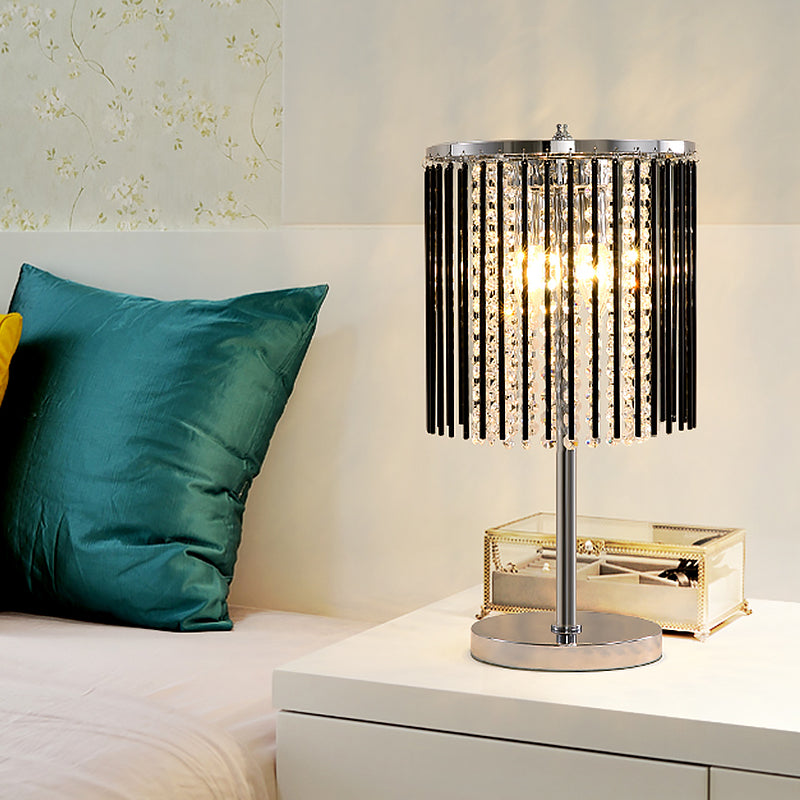 2 Heads Study Table Light Modern Chrome Small Desk Lamp with Bead Faceted Crystal Shade