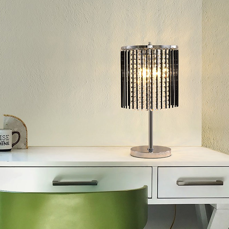 2 Heads Study Table Light Modern Chrome Small Desk Lamp with Bead Faceted Crystal Shade