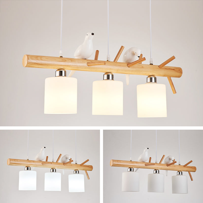 Luz de la isla colgante de cilindro de estilo moderno lámparas colgantes de vidrio blanco