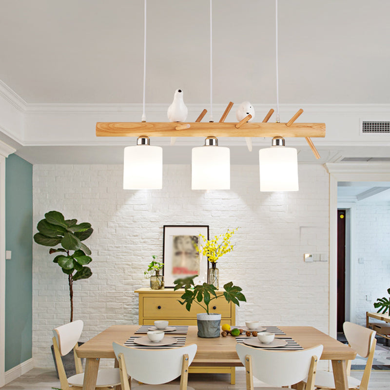 Luz de la isla colgante de cilindro de estilo moderno lámparas colgantes de vidrio blanco