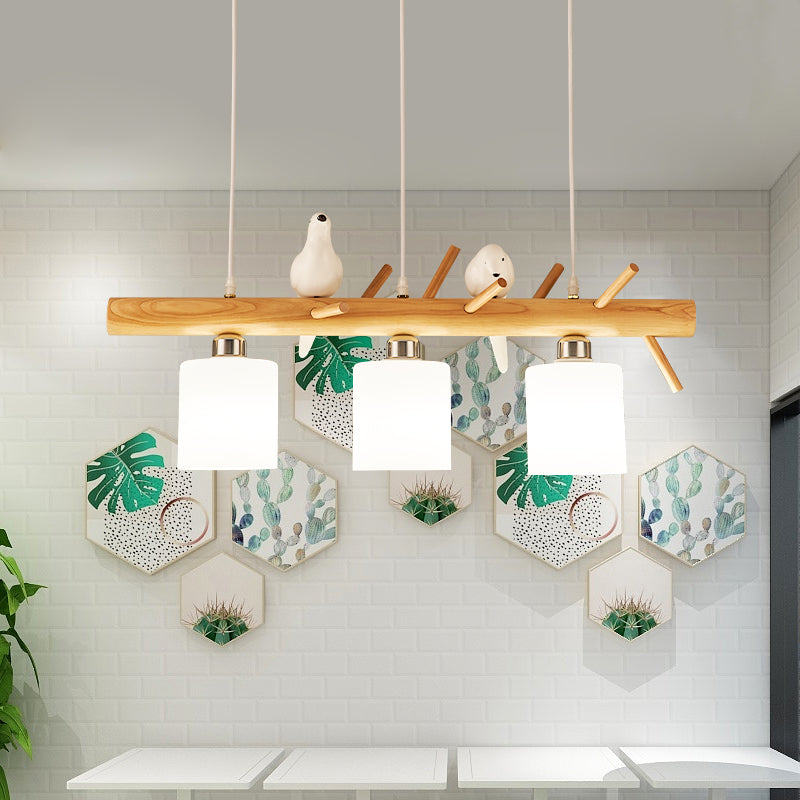 Luz de la isla colgante de cilindro de estilo moderno lámparas colgantes de vidrio blanco