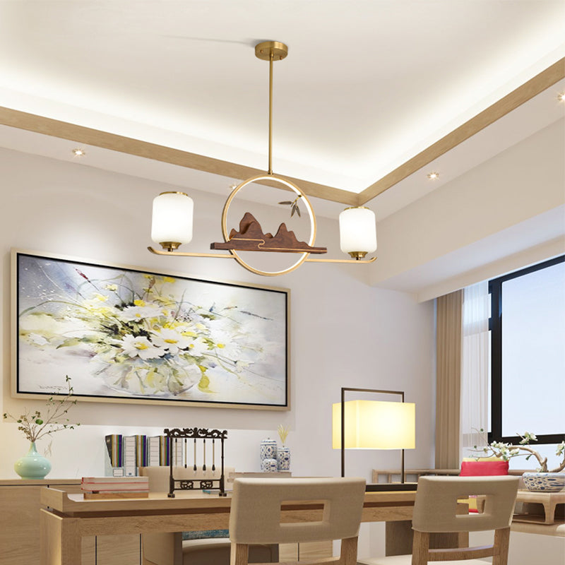 Simplicidad moderna Cilindro Luces de la isla de la isla Luces colgantes de vidrio blanco