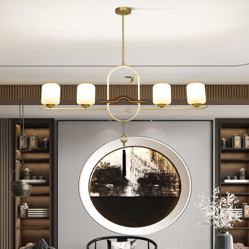 Simplicidad moderna Cilindro Luces de la isla de la isla Luces colgantes de vidrio blanco