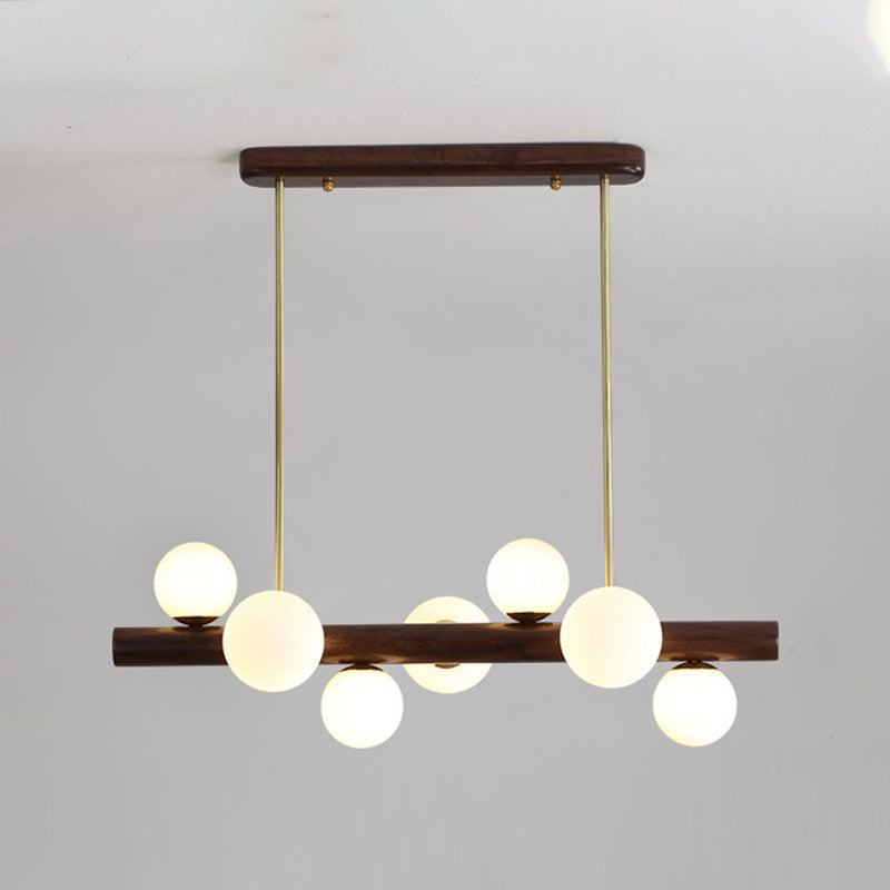 Modern Wood Island Lights Multi-Head Restaurant Hanging Lamps with Globe Glass Shade