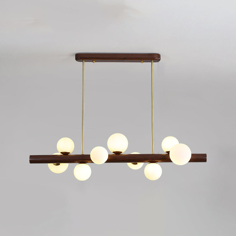 Luces colgantes de restaurantes de múltiples cabezas de madera moderna con sombra de vidrio de globo
