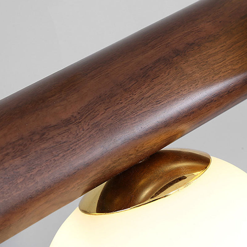 Luces colgantes de restaurantes de múltiples cabezas de madera moderna con sombra de vidrio de globo