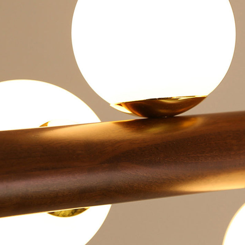 Luces colgantes de restaurantes de múltiples cabezas de madera moderna con sombra de vidrio de globo