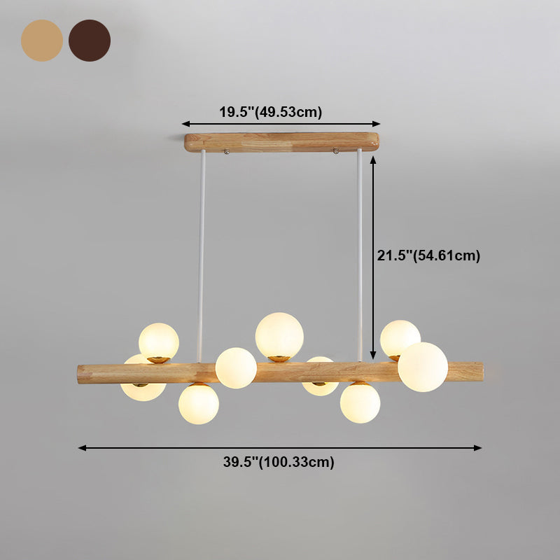 Luces colgantes de restaurantes de múltiples cabezas de madera moderna con sombra de vidrio de globo