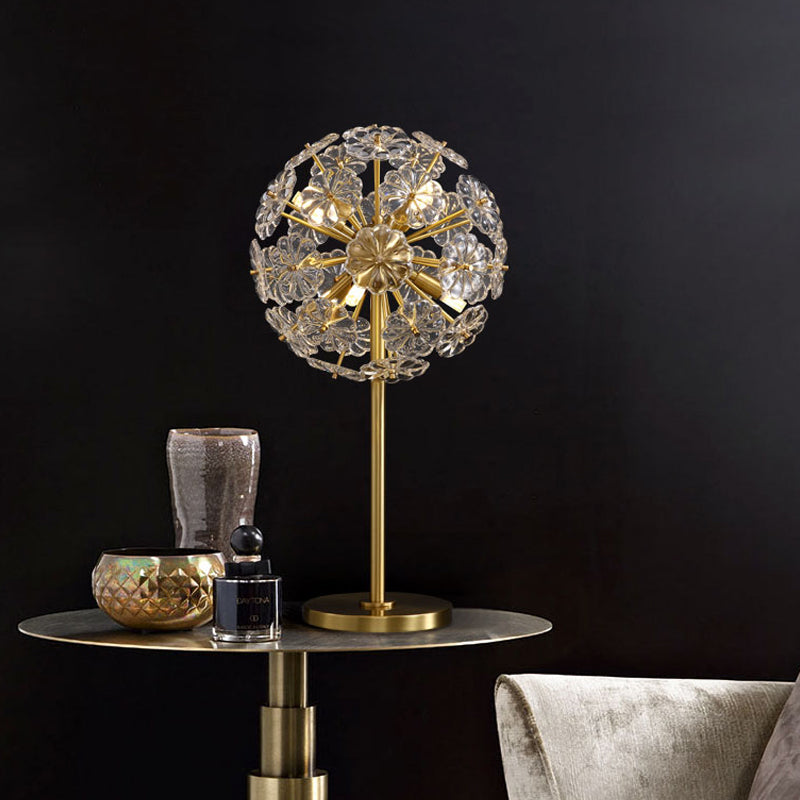 Lampada da scrivania in cristallo trasparente a forma floreale Lampada da lettura contemporanea in oro a 6 teste