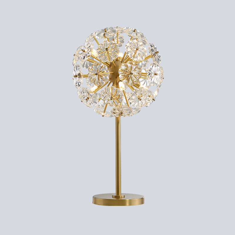 Lampada da scrivania in cristallo trasparente a forma floreale Lampada da lettura contemporanea in oro a 6 teste