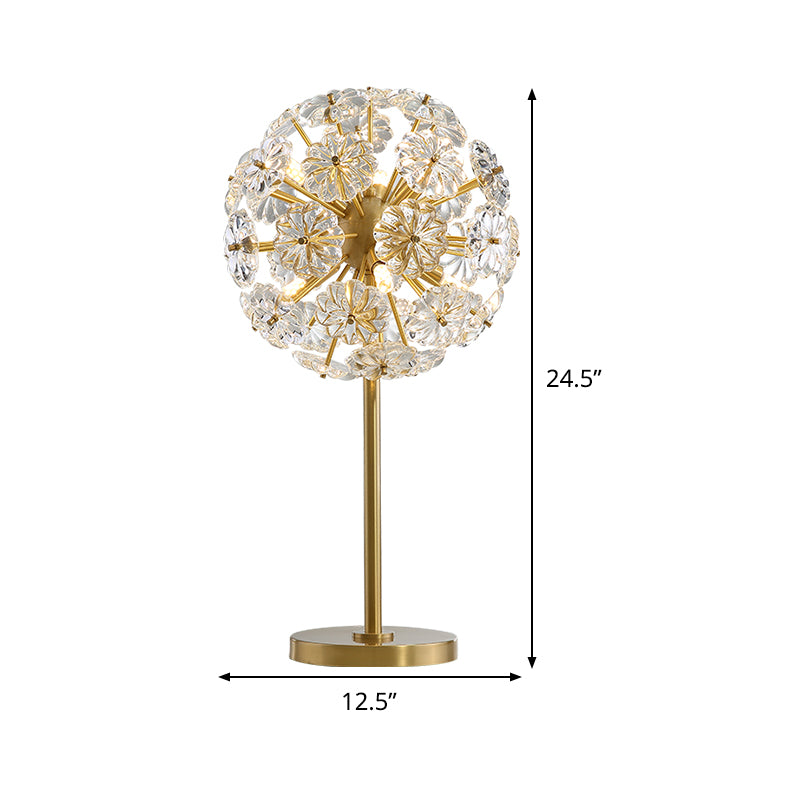 Lampada da scrivania in cristallo trasparente a forma floreale Lampada da lettura contemporanea in oro a 6 teste